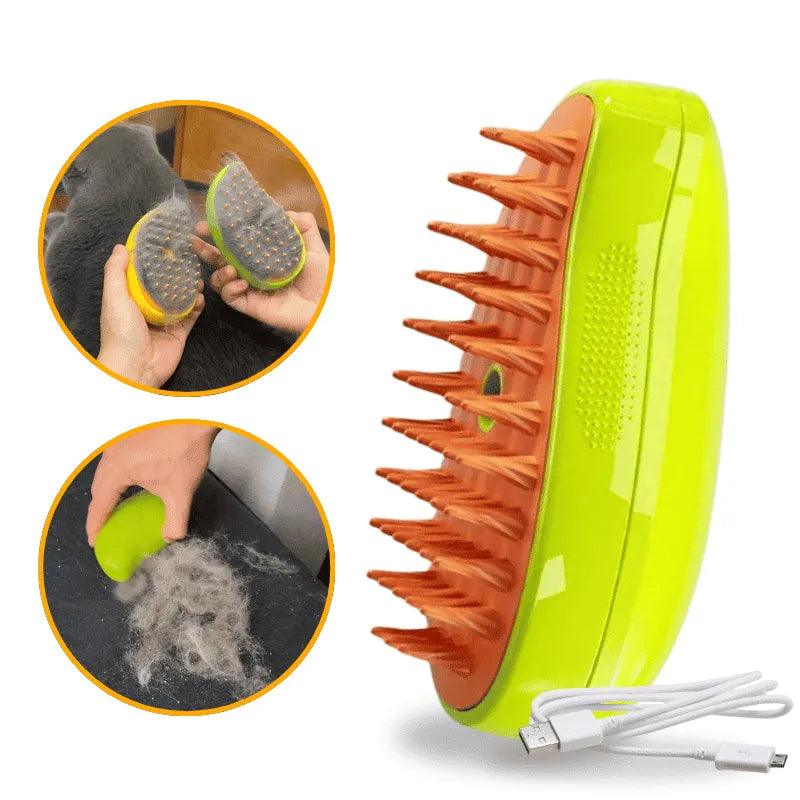 Escova a Vapor Recarregável 3 em 1 para Gatos – Limpeza Profunda e Conforto em Um Só Produto