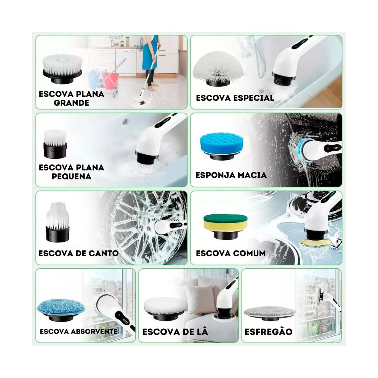 Escova 9 em 1 Recarregáveis Para limpezas Profundas - Azzary