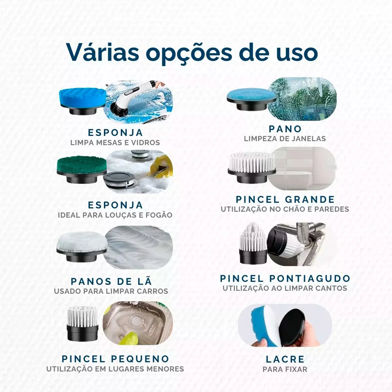 Escova 9 em 1 Recarregáveis Para limpezas Profundas - Azzary