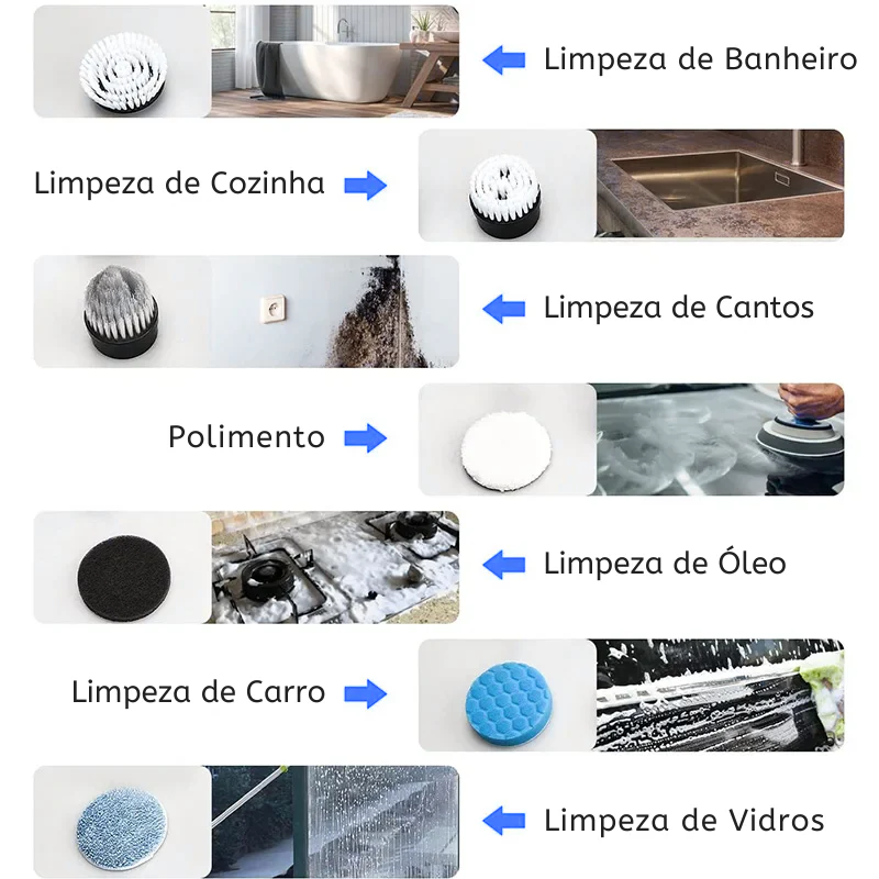 Escova Elétrica Recarregável 9 Em 1 Limpeza - Azzary